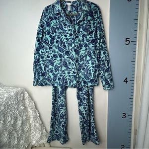 Adonna Blue/Green Paisley‎ Fleece Sleepwear 2PC Pajamas Set XXL